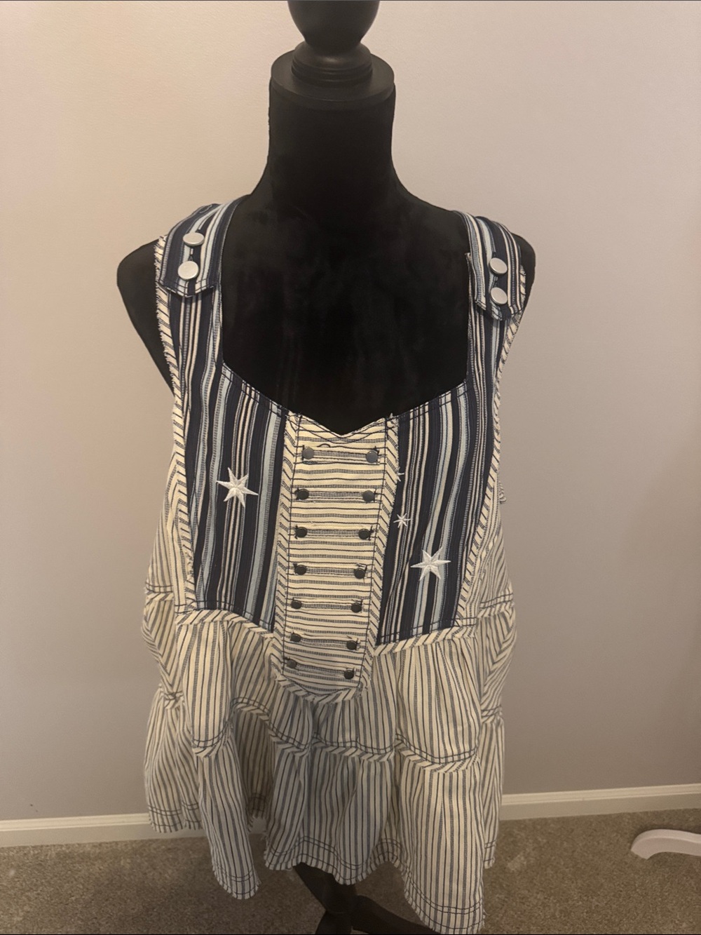 Anthropologie Navy & White Striped Star-Accent Tank